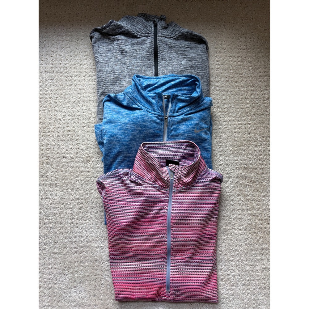 Bundle of 3 Nike Running Dri-FIT 1/4 Zip Pullovers M Blue Gray Pink Sporty